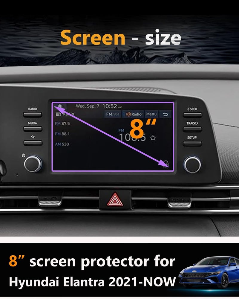 VIAROOM Screen Protector For Hyundai Elantra 2021-2026,Infotainment Screen Tempered Glass Film For SE/SEL Sport/Hybrid Blue 2025 2024 2023 Accessories -8 inch - Image 2